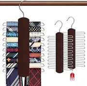 [YYILIS] Tie Rack for Closet, 2 Pack Premium Wooden Necktie Organizer Storage Tie/Belt Hanger, 360 Degree Swivel Space Saving Ties Holder for Men Hanging 40 Ties Red