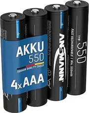 ANSMANN Micro AAA Battery, 550mAh NI-MH 1.2V, Pack of 4, Rechargeable, Low Self-Discharge, Ideal for Remote Control, Remote Control, Wall Clock, Toy