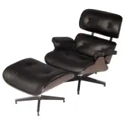 Eames Replica Leather Lounge Chair &amp; Ottoman, Black