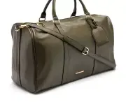 TONY BIANCO Harper Weekend Bag Green Khaki Large PU Leather Zip Organisation