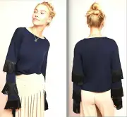 Anthropologie Tabula Rasa Kahina fringed sweater wool size S navy nwt msrp $395