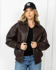 [Ava And Ever] Ava And Ever Women's Dean Faux Leather Jacket in Matte Brown Size 6 6 Matte Brown