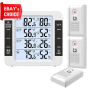 Upgraded Indoor Outdoor Digital Thermometer Hygrometer 3 Wireless Sensors LCD