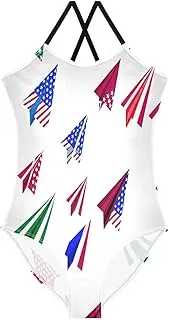 [RPLIFE] Girls Swimming Suits 3-10 Y Beach Swim Suits Kids, Cute Plane Red White Blue