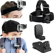 Roczential Head & Backpack Mount Bundle Compatible with GoPro Hero 8,7, 6, 5, Black, Session, Hero 4, Black, Silver, Hero+ LCD, 3+, 3, DJI Osmo Action - Head Strap/Hat Quick Clip/Backpack Clip Mount