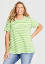 [Virtuelle] Taking Shape Cotton Crew Neck Stripe T-shirt Size 16 in Kiwi Green / White - Plus Size Women's Clothing Kiwi Green / White
