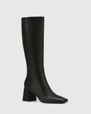 Narah Black Leather Long Boot