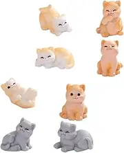 SUPVOX Adorable Mini Cat Ornament Set 8 Realistic Resin Cat Statues Fairy Garden Accessories Decor