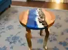 Handmade Epoxy Side Table – Resin Accent Table – Modern Wooden End Table