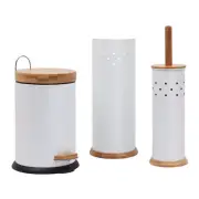 White Magic 3-in-1 Bathroom Toilet Brush/Roll Holder/Compact Trash Bin Set WHT