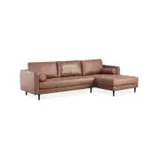 Chelsea 2 Seater Sofa Fabric Lounge Couch with RHF Chaise Dark Brown
