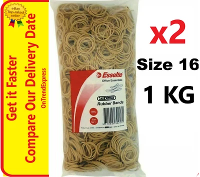 2x Esselte Superior Bulk Rubber Bands Size No 16 - 500g Bags 1kg Approx 4,400
