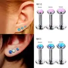 3pcs/lot Steel Internally Thread Opal Stone Labret Ear Helix Tragus Lip Barbell