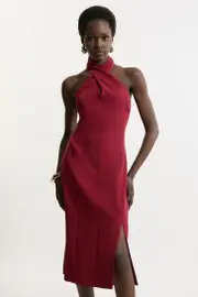 Soft Tailored Halter Neck Midi Dress