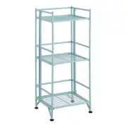 Xtra Storage Three-Tier Folding Metal Shelf with Seafoam Blue Metal Frame
