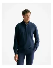[Trenery] Button Neck Monogram Sweat in Navy