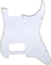 Musiclily Pro 11 Holes Single Uncovered Humbucker and Pot Slot Guitar Pickguard for USA/Mexico Fender Tom DeLonge Strat Style Electric Guitar, 4Ply White Pearl
