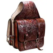 Dark Brown Floral Tooled Leather Western Saddle Bag