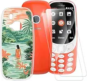 [ESACMOT] Swimming Women Pattern Case Compatible with Nokia 3310 2017 + [2 Pack] Screen Protector Tempered Glass, Shockproof Case Cover for Nokia 3310 2017 (2.4 inch)
