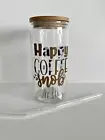 Happy Coffee Snob Brown Glossy Vinyl 16oz Glass Bamboo Custom Tumbler Cup