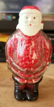 Vtg Millstein Christmas Santa Clause Full Glass Bottle Candy Container
