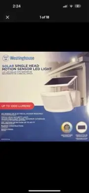 Westinghouse 1000 Lumen Solar Motion Sensor Single Head Security Light NO WIRING