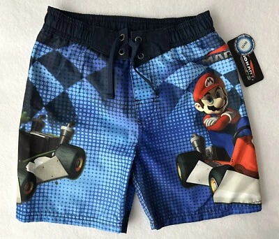 NWT Nintendo Mario Kart Swim Trunks Shorts Luigi Blue UV50 Size 4 New