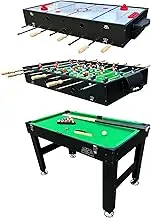 KICK Trio 48″ 3-in-1 Multi Game Table - Combo Game Table Set - Billiards, Air-Hockey, and Foosball for Home, Game Room, Friends and Family!