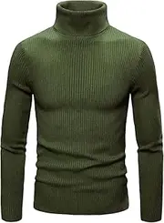 [JEShifangjiusu] Mens Slim Fit Turtleneck Sweater Soft Knitted Long Sleeve Sweater for Men Pullover Turtle Neck Shirt, Army Green, L