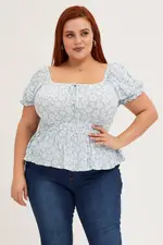 Floral Print Short Sleeve Peplum Top