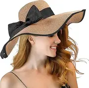 [Cauplse] Womens Beach Hat, Straw Super Wide Brim Hat Breathable Straw Sun Hat with Delicate Bow, Foldable/Packable Women Floppy Foldable Summer Hats with UV UPF 50+ Protection