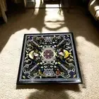 30" Square Black Marble Coffee Table Multi Precious Gemstone Handmade Furniture