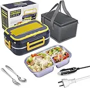 Electric Lunch Box for Men Women Car/Truck Home Office,220V&12V/24V Portable Food Warmer Rice Heater with 304 SS Leak-Proof Container, Fork Spoon and Insulated Carry Bag…