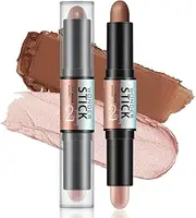 Apooliy 2pcs 2-in-1 Cream Contour & Highlighter Sticks,Non-Greasy Bronzing and Illuminating Makeup,Sculpt 3D Effects,Easy-Blend Contour Pen,High Pigment