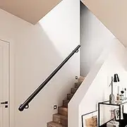 Banister Railing Stair Handrail Round Staircase Hand Rail, Wall Mounted Handrail Wrought Iron Grab Bar Rail, Safety Hand Rail Banister Kit Indoor Outdoor, Junvstor Metal Balustrade(19ft/570cm)