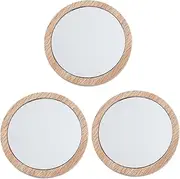 WOONEKY 3pcs Handheld Small Mirror Makeup Mirror Wood Frame Fashion Portable for Home Travel