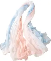 [ANDRESLAD] Unique Gradient Women Scarf Lightweight Chiffon Shawl for UV Protection Soft Breathable Elegant Light Blue and Pink Seasons