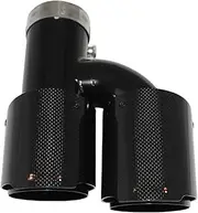 Car Carbon Fiber Glossy Muffler Tip H Shape Double Exit Exhaust Pipe Mufflers Nozzle Decoration Universal Stainless Black(Left 60mm-101mm)