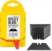 Utility Knife Blades 50 PCS With Dispenser, SK2H Laser Sharpened Hardened Black Carbon Steel, Ultra 3X Sharper, and 5X More Durable, Standard T-Shape Replacement Box Cutter Razor Blades