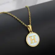 Women Necklace Titanium Steel Plating Inlaid Shell Letter H Gold Stainless Steel