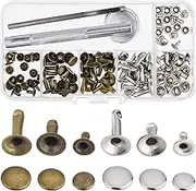 OutUS Rivets Single Cap Rivet Tubular Metal Studs With Fixing Tool Kit For Leather Craft Repairs Decoration, 3 Sizes, 60 Set (Multicolor B)