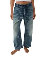 Free People We The Free Moxie Low Slung Pull On Barrel Jeans in Timeless Blue