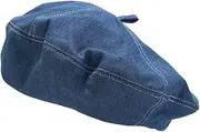 [ILUFAM] Denim Beret Hat for Women French Style Artist Hat Casual Beanie Cap