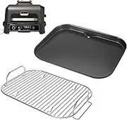 Flat Top Griddle Plate and Grill Rack for Ninja Woodfire Pro XL OG850 OG901 Outdoor Series, Non-Stick Pan & Stainless Steel Rack Set for Ninja Woodfire XL XSKOGXLRSRKEU