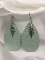 Handmade Teardrop Double-Sided Leather Earring Set with Charm New Free Ship 760