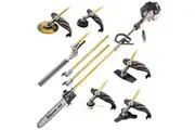 BAUMR-AG 65cc 7in1 Long Reach Garden Multi-tool, Pole Saw, Hedge & Line Trimmer, Brush Cutter, 12' Tree Trimming Pruning Chainsaw Bar, 2 Extension Shafts