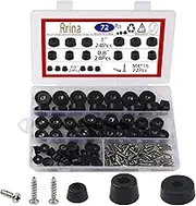Rrina 72Pcs Medium Hard Cutting Board Rubber Bumper Feet with Stainless Washer Screws Assortment Kit 3 Sizes 0.6" 0.8" 1" for Electronics Appliances Furniture