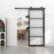Steel Frame Reeded Glass Barn Door Package SG04R