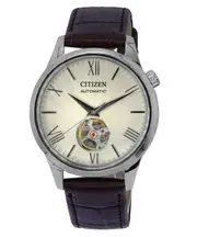 Citizen Calf Leather Strap Open Heart Ivory Dial Automatic NH9130-17A Mens Watch