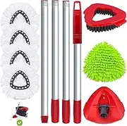 4 Spin Mop Replace Head for Vileda EasyWring 1 Tank, 30”-58" Mop Handle,Chenille&Microfiber Floor Head Refills for Multi-Surface Floor Dry/Wet Use,Triangle Base and Scrub Brush Combo Set Replacement